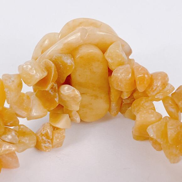 Genuine Honey Jade Gemstone Carved Rose Stretch Bracelet Boho Yellow Floral VTG - Picture 8 of 14
